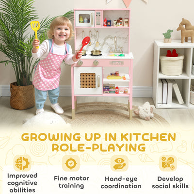 AIYAPLAY Kitchen Playset with Pretend Play Cooking Accessories, Play Kitchen with Oven, Microwave and Sink, Pink 