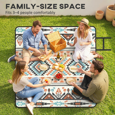 Outsunny Picnic Blanket, 200x200CM Large Beach Blanket Outdoor Picnic Mat with Integrated Strap for Camping, Mix-Colour 