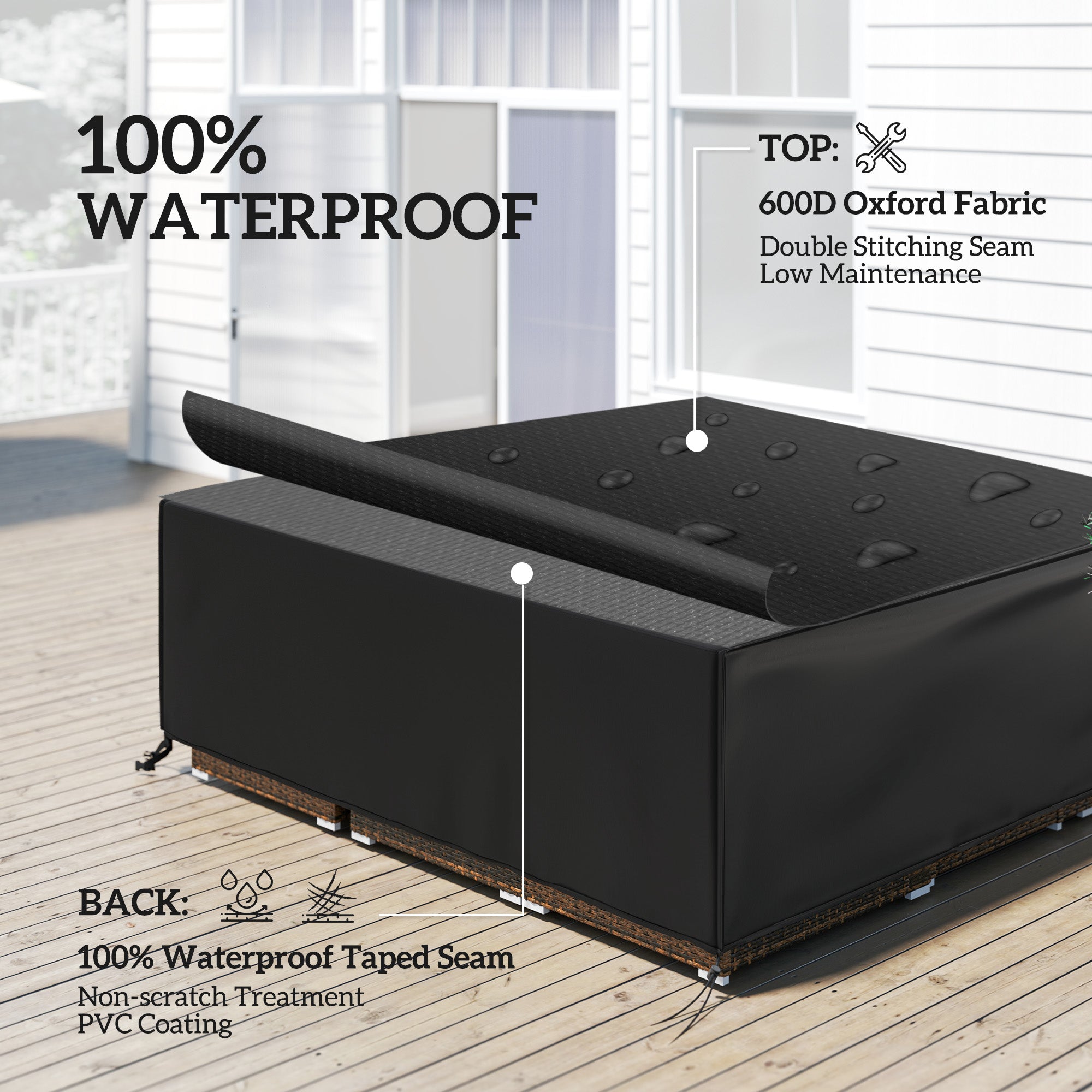 Outsunny Large Patio Garden Furniture Set Cover 600D Oxford Square Waterproof, 230 x 230 x 70 cm, Black 