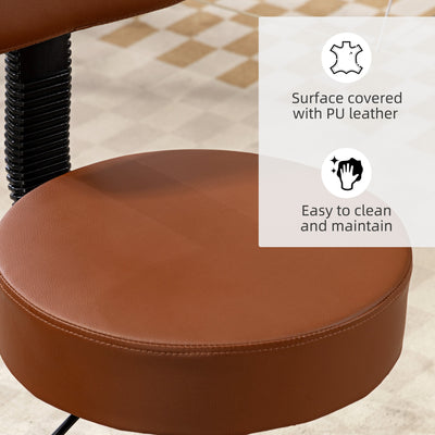HOMCOM Beautician's Swivel Salon Chair w/ Padded Seat Back 5 Wheels Adjustable Height Salon Hairdressers Tattoo Spa Rolling Cushion Professional 48cm Brown 