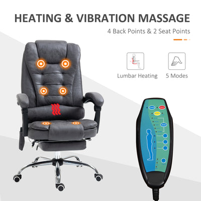 Vinsetto Heated 6 Points Vibration Massage Executive Office Chair Adjustable Swivel Ergonomic High Back Desk Chair Recliner with Footrest Dark Grey 
