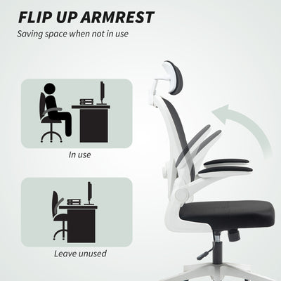 HOMCOM Executive Office Chair, Ergonomic Mesh High Back Desk Chair with Flip-up Armrest, Rotatable Headrest, Adjustable Lumbar Support, Swivel Computer Chair for Home Study, Black 
