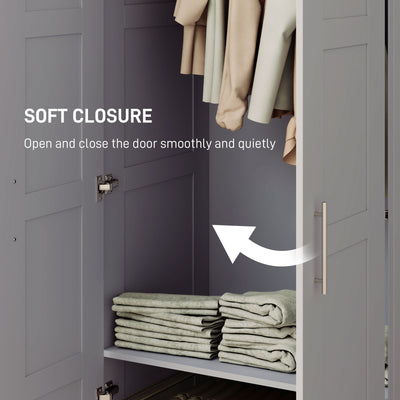 HOMCOM Double Paneled Door Wardrobe, with Shelves - Grey 