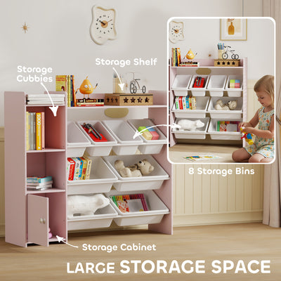 AIYAPLAY Toy Storage Unit with 8 Removable Bins, Storage Shelves, Cabinet, Pink 