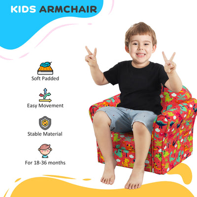 AIYAPLAY Kids Armchair with Dinosaur Design, Wooden Frame, for Bedroom, Playroom, Kids Room - Red 