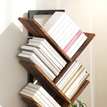 HOMCOM Four-Section Tree Bookcase - Wood-Effect
