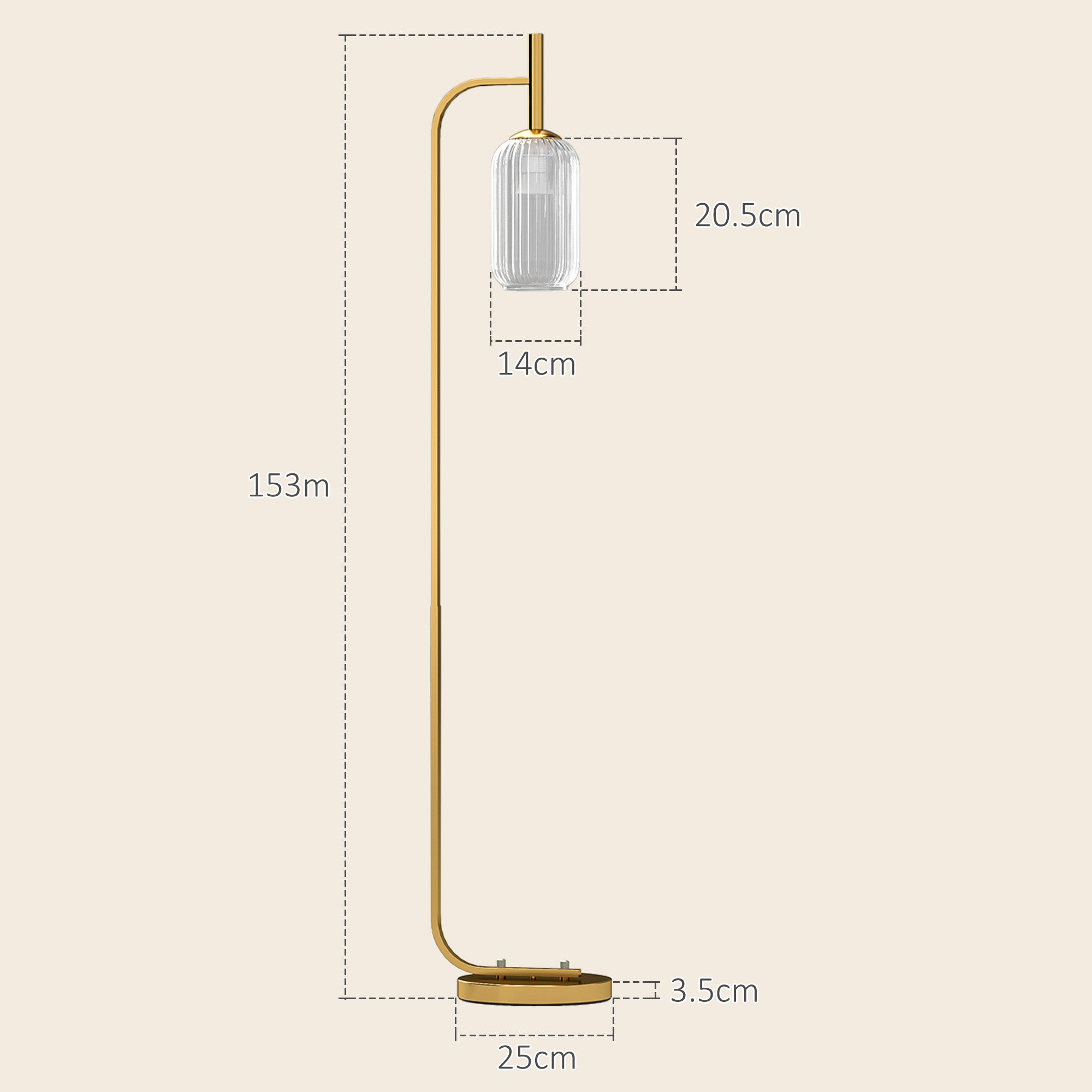 HOMCOM Floor Lamp for Living Room with Glass Lampshade, Modern Standing Lamp with Foot Switch for Bedroom, Bulb not Included, Gold Tone 