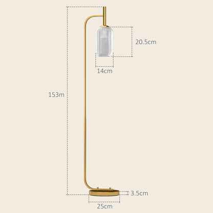 HOMCOM Floor Lamp for Living Room with Glass Lampshade, Modern Standing Lamp with Foot Switch for Bedroom, Bulb not Included, Gold Tone 