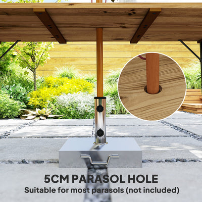 Outsunny Garden Table for 6, 175 x 80 cm Large Rectangle Outdoor Dining Table with 5cm Parasol Hole and Slatted Top, Weather Resistant Fir Wood Patio Table for Balcony, Terrace, Brown 