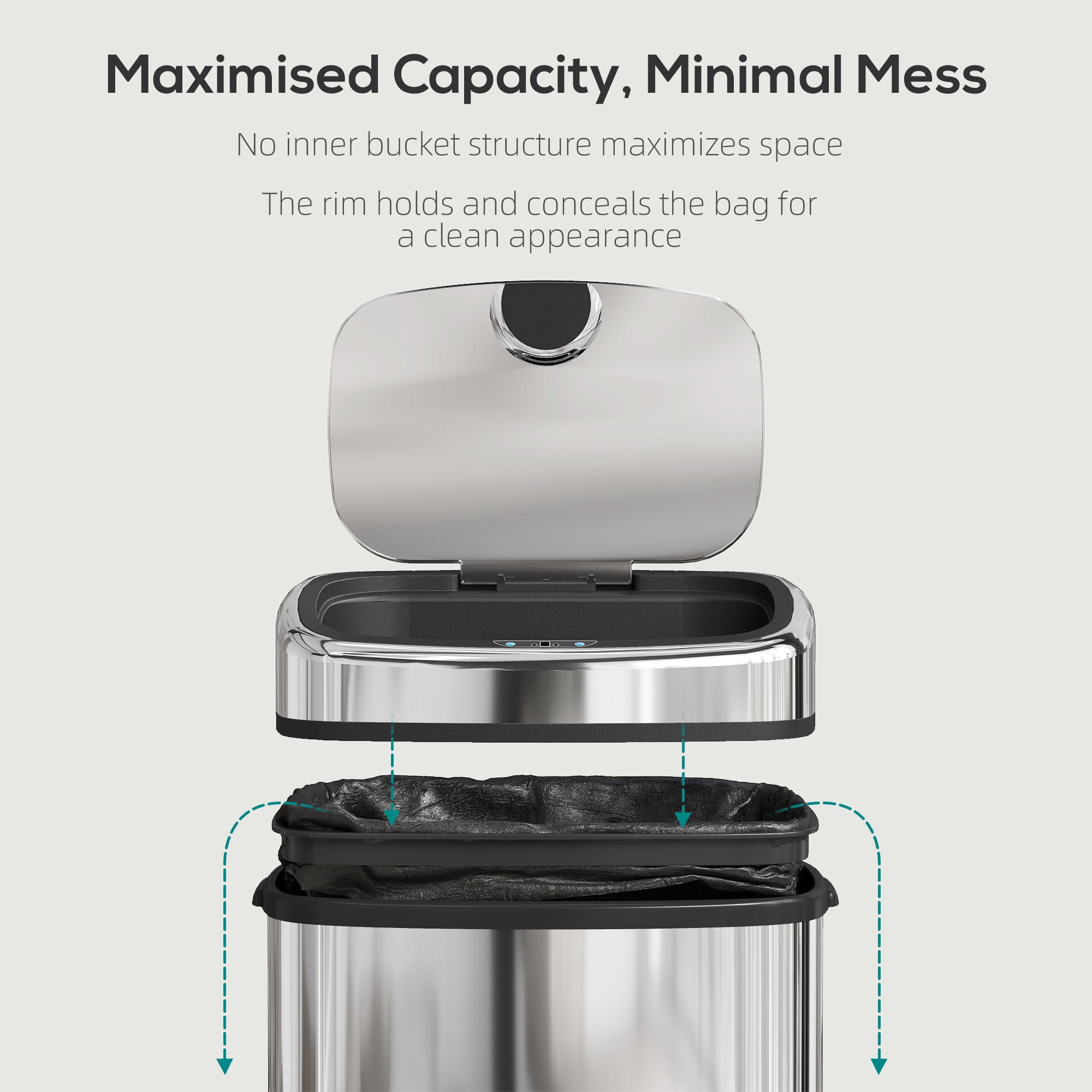 HOMCOM 50L Stainless Steel Sensor Bin - Silver Tone 