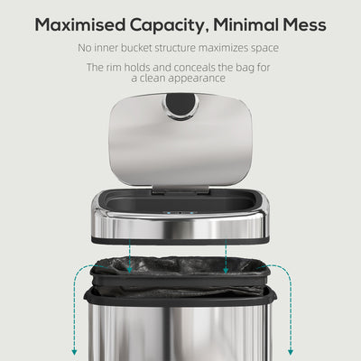 HOMCOM 50L Stainless Steel Sensor Bin - Silver Tone 