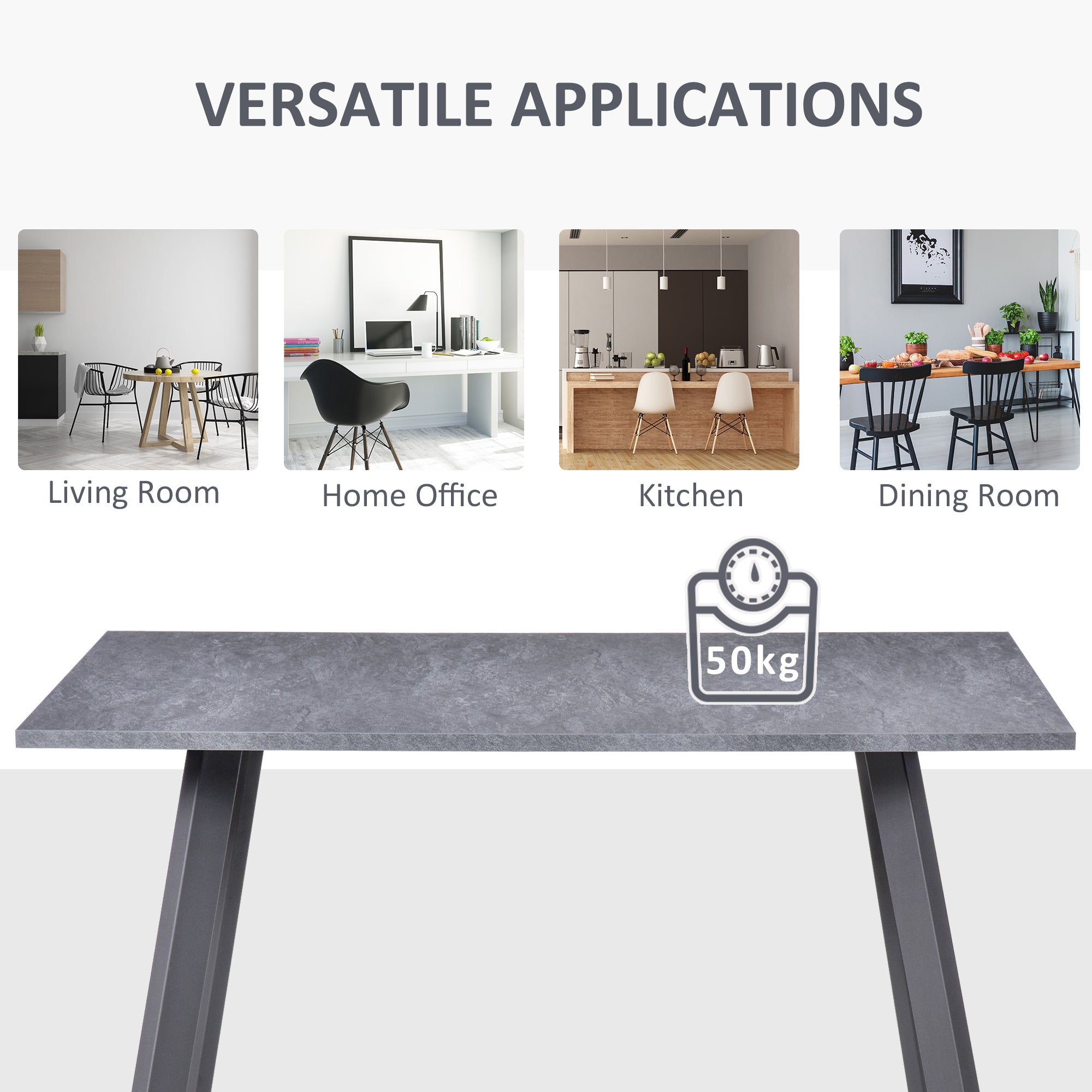 HOMCOM Dining Table, Contemporary Rectangle Kitchen Table with Metal Legs and Spacious Tabletop for Dining Room, Living Room, Dark Grey 