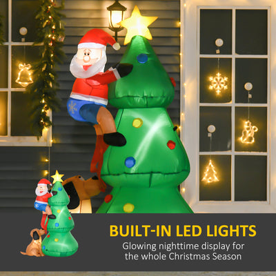 HOMCOM 6ft Inflatable Christmas Tree, LED Lighted with Santa Claus Dog for Home Indoor Outdoor Garden Lawn Decoration Party Prop 