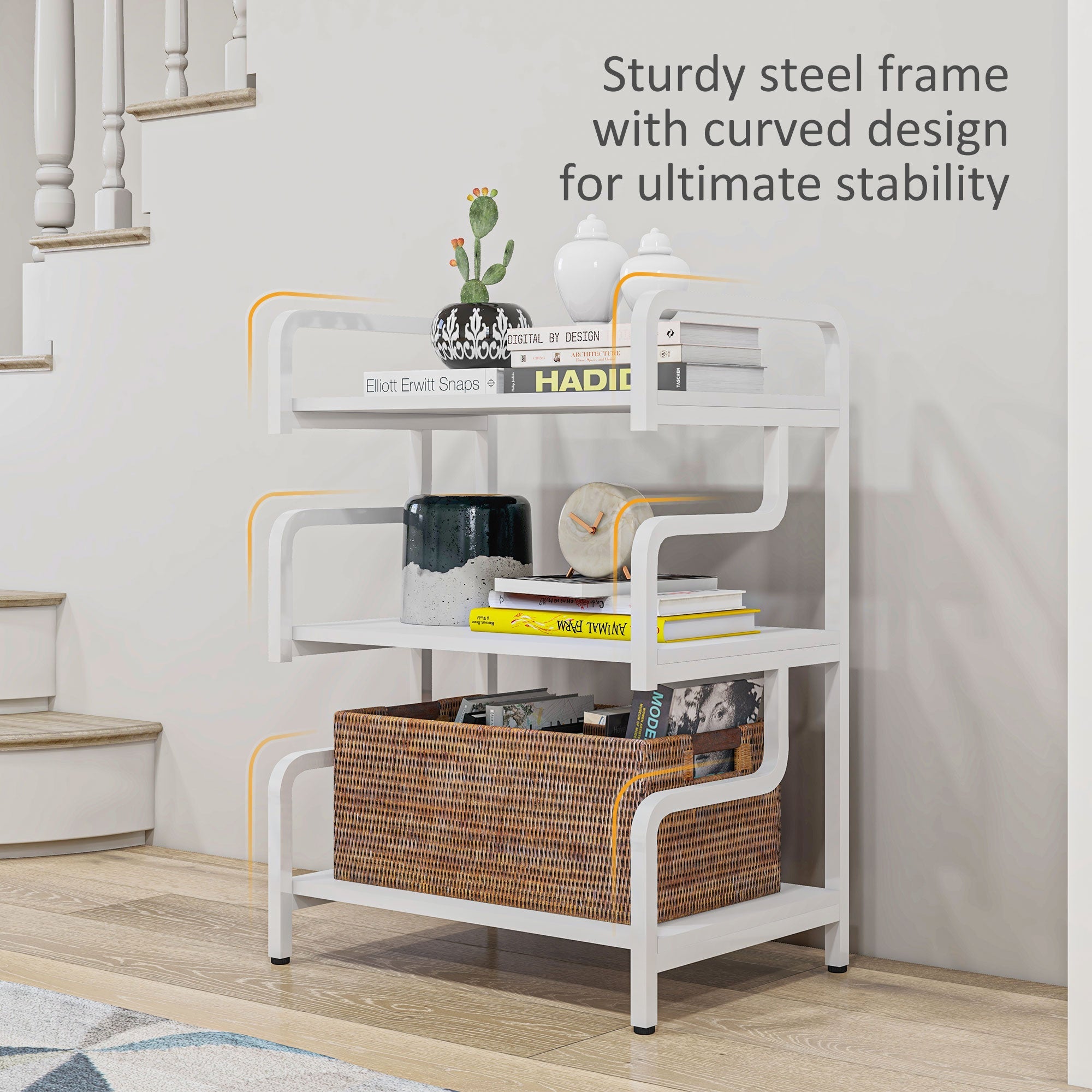 HOMCOM 3-Tier Printer Stand with Storage Shelves, Printer Table, 55 x 40 x 77cm Printer Shelf for Home Office, Study, White 