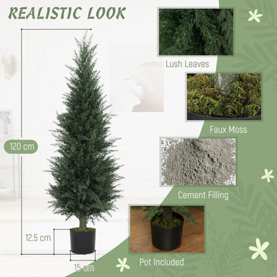 HOMCOM Set of 2 Decorative Artificial Plant, 120 cm Cypress Tree with 638 Leaves in Pot, UV-Resistant Plastic Fake Tree for Indoor Outdoor Home Office 