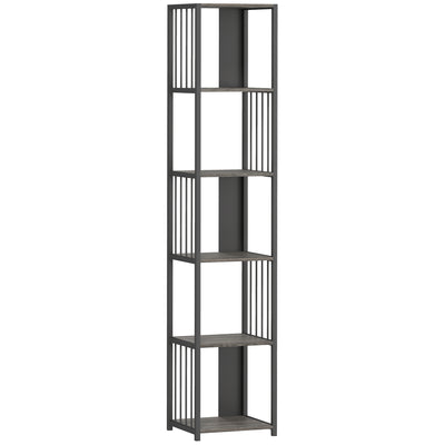 HOMCOM 5-Tier Bookshelf with Steel Frame - Grey 