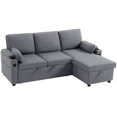 HOMCOM Corner Sofa Bed, L Shaped Sleeper Sectional Sofa with Reversible Storage Chaise, Grey 