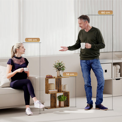 HOMCOM Side Table, Narrow End Table with Storage Shelves, S-Shaped, 3-Tier, 50W x 19.5D x 58H cm, Rustic Brown 