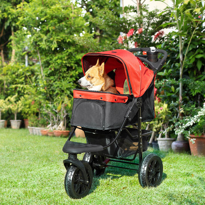 PawHut Dog Pram Dog Stroller Pet Stroller, 3 Wheels Dog Pushchair with Brake, for Small Miniature Dogs, Cats, Red 