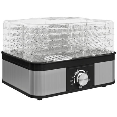 HOMCOM 5 Tier Food Dehydrator, 245W Stainless Steel Food Dryer Machine with Adjustable Temperature for Drying Fruit, Meat, Vegetable, Jerky and Pet Treat, Black 