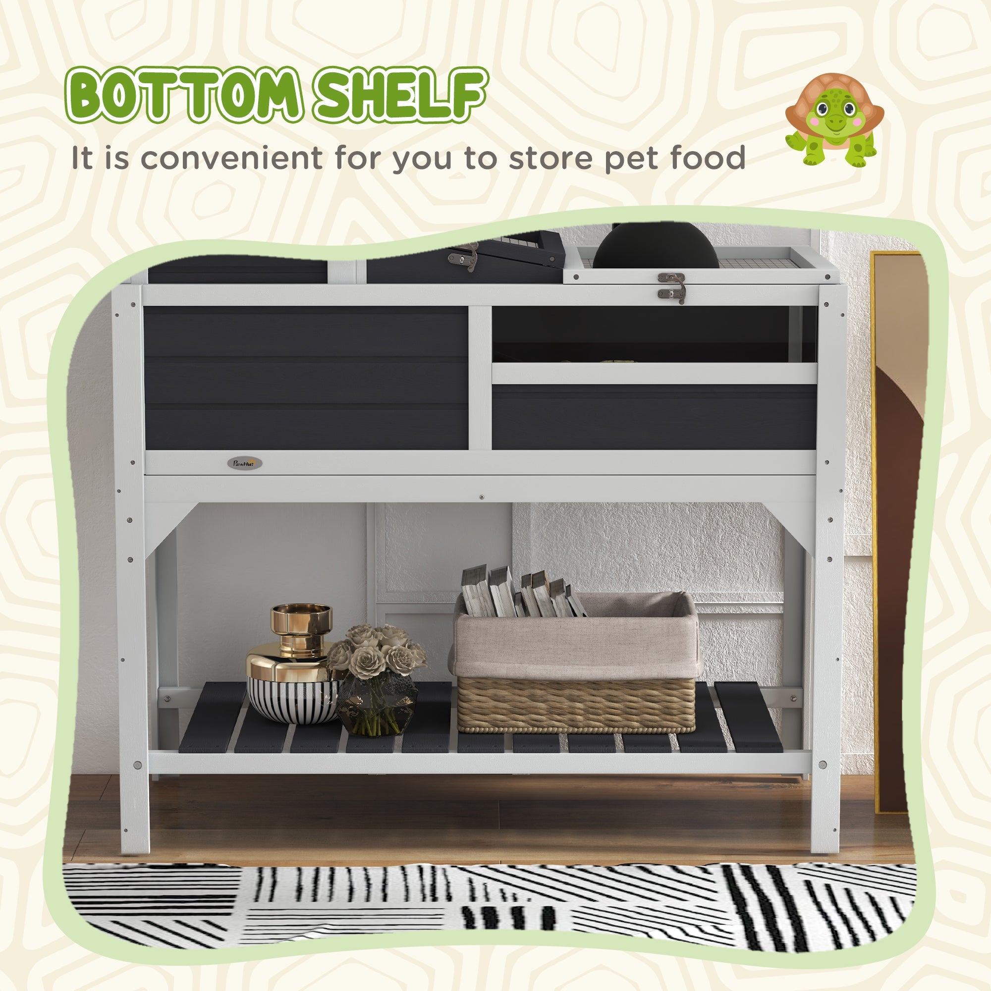 PawHut Wooden Tortoise Enclosure, Tortoise Tank w/ Adjustable Lamp Holder, Openable Lid, Removable Main House - Grey 