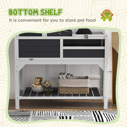 PawHut Wooden Tortoise Enclosure, Tortoise Tank w/ Adjustable Lamp Holder, Openable Lid, Removable Main House - Grey 