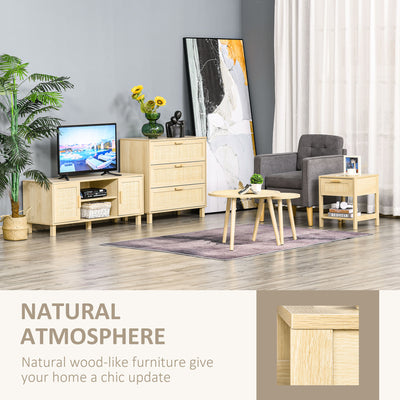 HOMCOM Bedside Table Set of 2 with Rattan Drawer, Rustic Side Tables with Storage Shelf for Bedroom, Living Room, Natural 