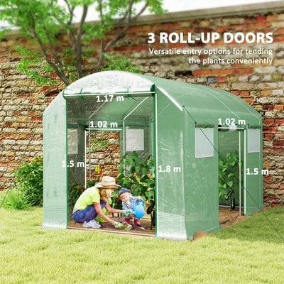 Outsunny 9.8 x 6.6ft Walk-In Polytunnel Greenhouse - Green 