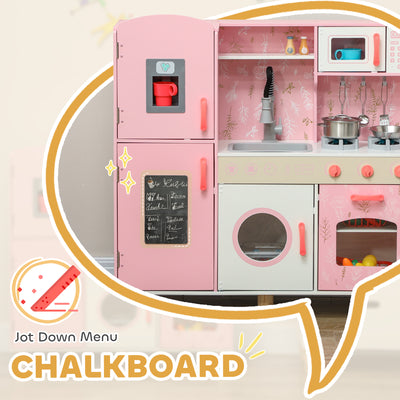 AIYAPLAY Play Kitchen, Kids Kitchen Set with Lights and Sounds, Double Stoves, Ice Maker, Chalkboard for 3+ Years - Pink 