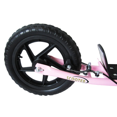 HOMCOM Kids Scooter Kick Scooter with 12" EVA Tyres, Rear Brake, Big Wheels Scooter for 5-12 Years Old, Pink 