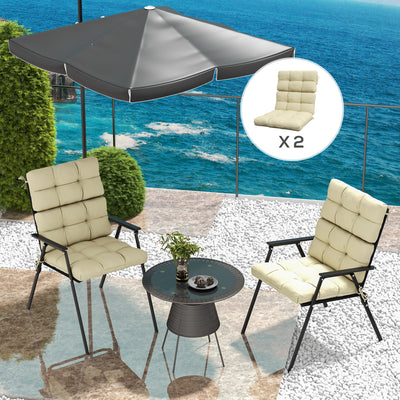 Outsunny 2-Piece Seat Cushion Replacement with Backrest, Garden Patio Chair Cushions Set with Ties, Beige 