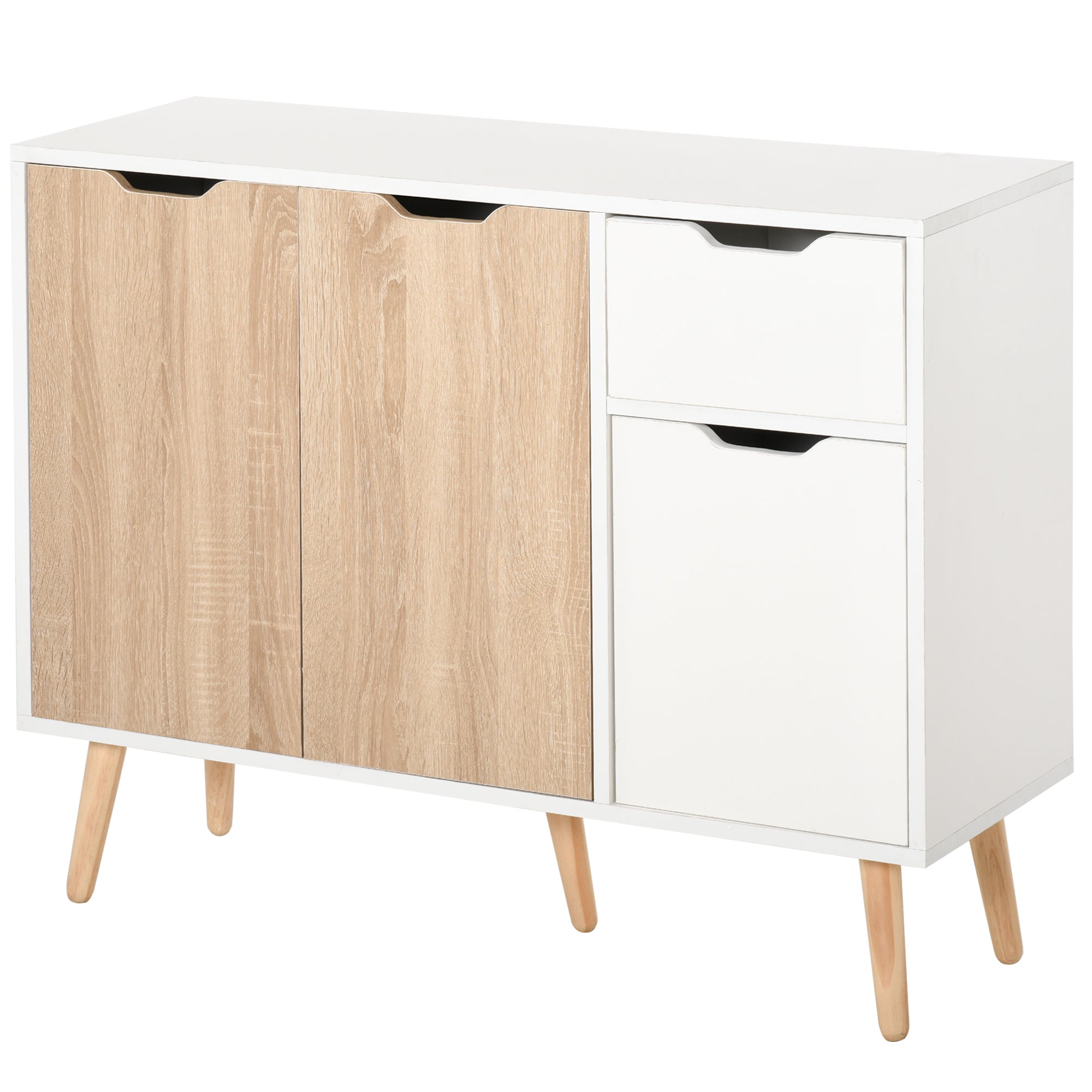 HOMCOM Sideboard Floor Standing Storage Cabinet with Drawer for Bedroom, Living Room, Home Office, Natural 