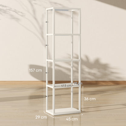 HOMCOM LED Floor Lamp with Glass Shelves, 4 Layers Dimmable Tall Standing Lamp, Modern Column Shelf Floor Light for Living Room, Bedroom, Office, Oak