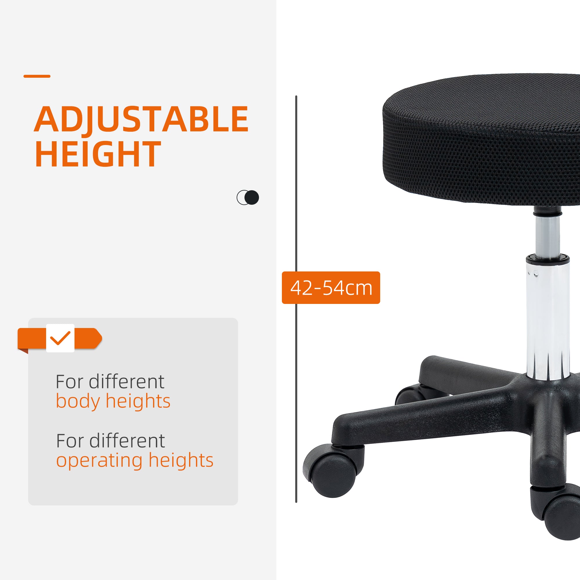 HOMCOM Hydraulic Swivel Salon Spa Stool Height Adjustable Facial Massage Tattoo with 3 Changeable Seat Covers, Black 
