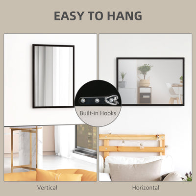 HOMCOM Wall Bathroom Mirror, 70 x 50 cm Wall-Mounted Mirror for Living Room, Bedroom, Hallway, Black 