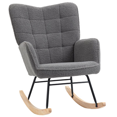 HOMCOM Berber Fleece Nursery Glider Rocker for Nursing, Wingback Rocking Chair for Living Room, Dark Grey 