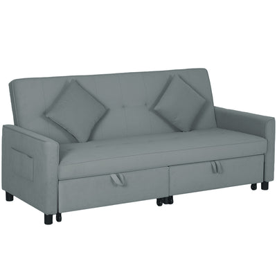 HOMCOM Three-Person Velvet-Feel Sofa Bed - Grey 