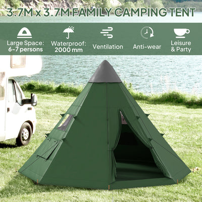 Outsunny 6 Men Tipi Tent with Carry Bag - Green 