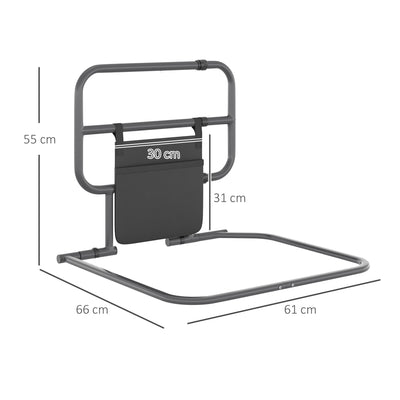 HOMCOM Folding Bed Rail for Elderly Adults, Bed Assist Rail with Storage Pocket for Disabled, Pregnant, Black 