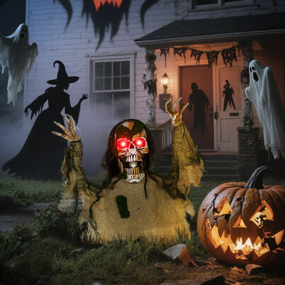 Outsunny Halloween Animated Skeleton with Glowing LED Eyes, Half-Body Scary Halloween Decorations, Battery Operated, Indoor Party Props 