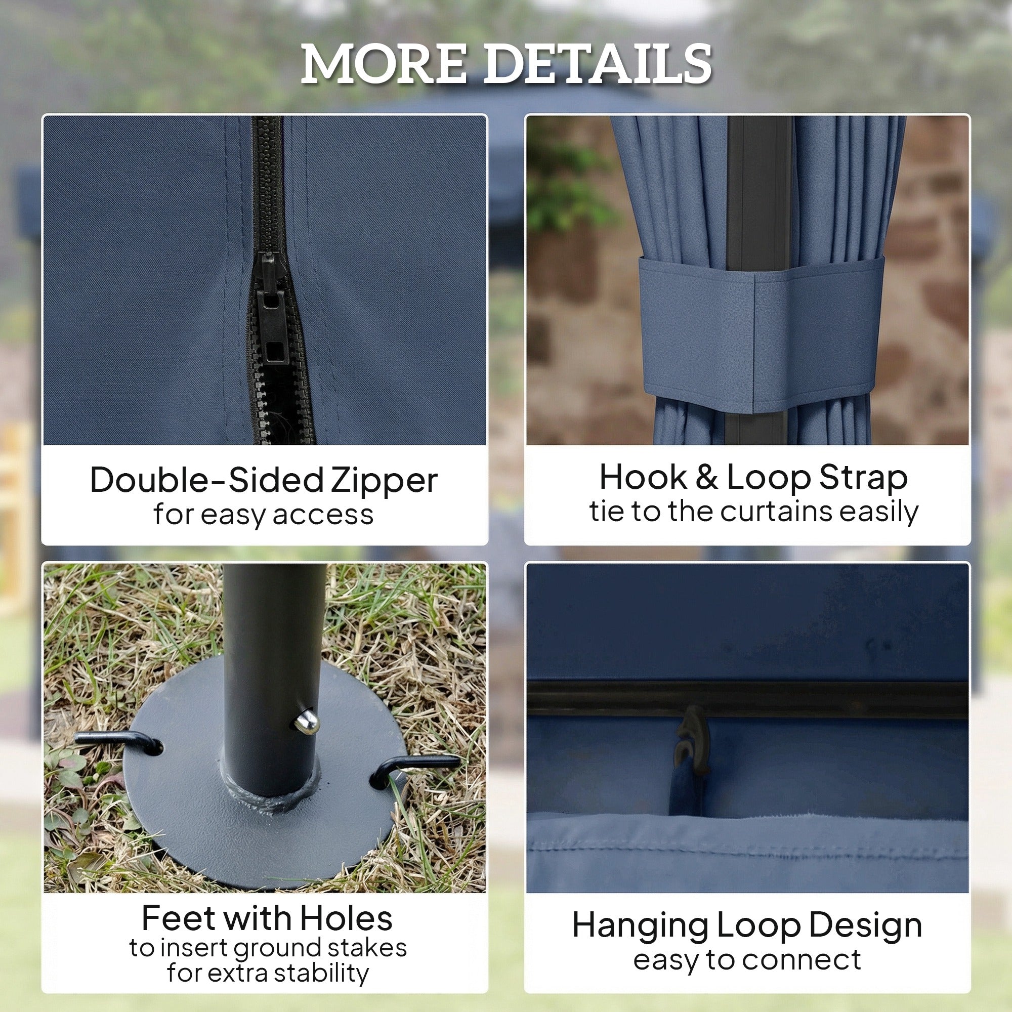 Outsunny 3 x 3(m) Patio Gazebo Canopy Garden Pavilion Tent Shelter Marquee with 2 Tier Roof, Netting and Curtains, Dark Blue 