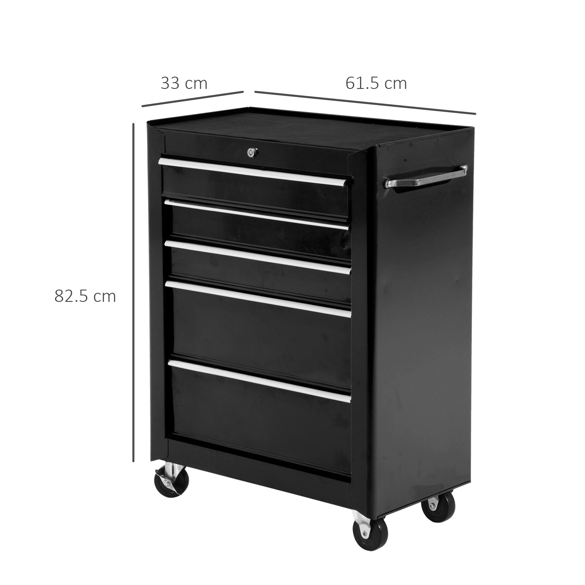 HOMCOM 5-Drawer Tool Chest, Lockable Steel Tool Storage Cabinet with Wheels and Handle Tool Box for Garage, Workshop, Black 
