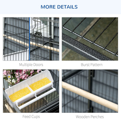 PawHut Large Bird Cage Budgie Cage for Finch Canaries Parakeet with Rolling Stand, Slide-out Tray, Storage Shelf, Food Containers, Dark Grey 
