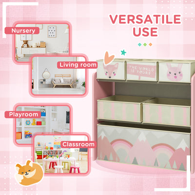 ZONEKIZ Kids Storage Unit, Toy Storage Organiser, with Six Fabric Bins, for Bedrooms, Playrooms, Nurseries - Pink 