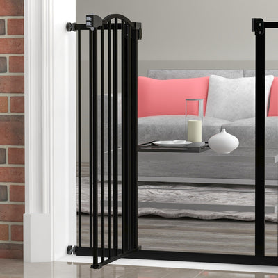 PawHut Pressure Fit Dog Stair Gate No Drilling Safety Gate Auto Close for Doorways, Hallways, 74-94cm Adjustable, 94cm Tall, Black 