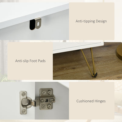 HOMCOM Storage Cabinet Slim Sideboard with Golden Hairpin Legs Adjustable Shelves for Living Room Dining Room Hallway White 