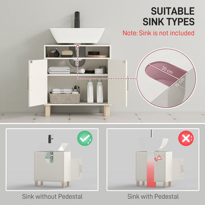 HOMCOM Under Sink Cabinet for Basin without Pedestal - Cream White 