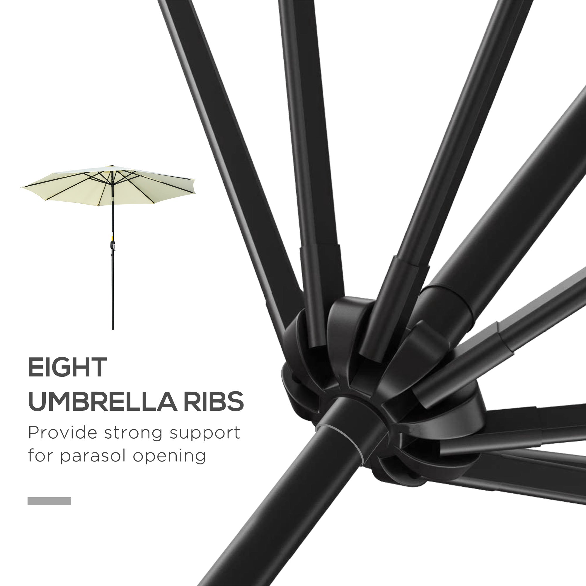 Outsunny 3(m) Tilting Parasol Garden Umbrellas, Outdoor Sun Shade with 8 Ribs, Tilt and Crank Handle for Balcony, Bench, Garden, Beige 