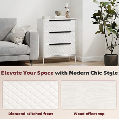 HOMCOM Chest of Drawers, Dresser with 3 Fabric Drawers and Aluminium Handles - White 