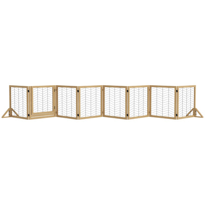 PawHut 8 Panels Foldable Pet Gate with Support Feet, for House, Doorway, Stairs, Small and Medium Dogs - Natural Wood 